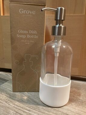 Grove Collaborative Glass Dish Soap Bottle with White Silicone Skeeve